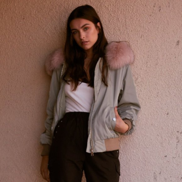 AVA KRIS - KELSEY NYLON BOMBER - Sage / Dusty Nude - Picture 2 of 5